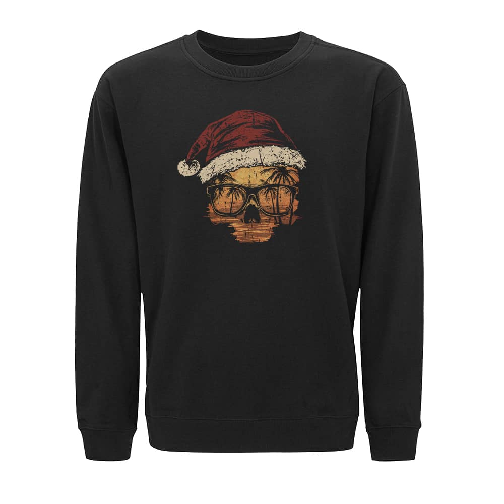 Julesweatshirt med kranium og solnedgang
