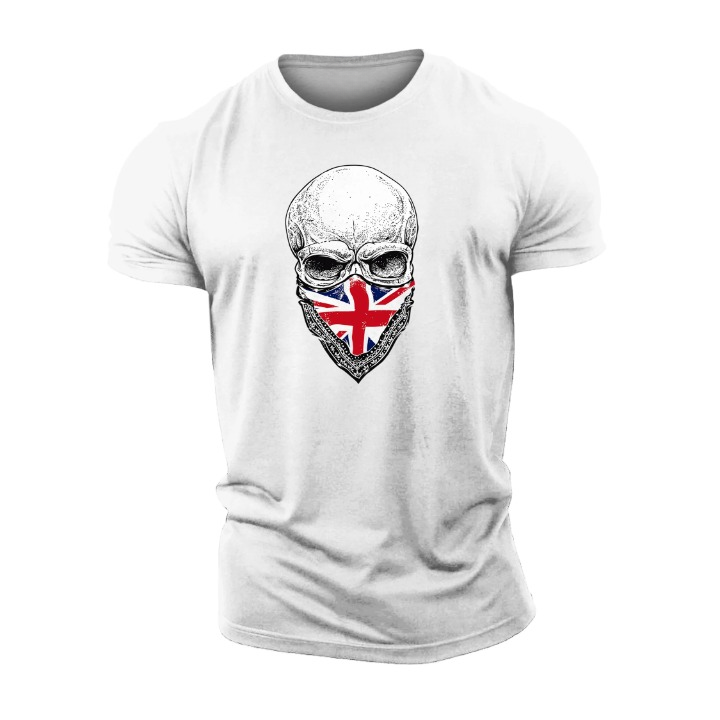 Union Jack -bändanalla oleva kallo t-paita
