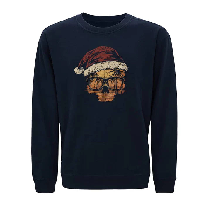 Julesweatshirt med kranium og solnedgang