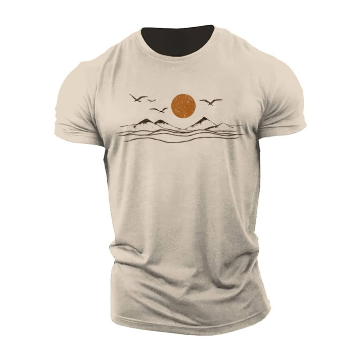 T-shirt med udsigt over floden ved solopgang