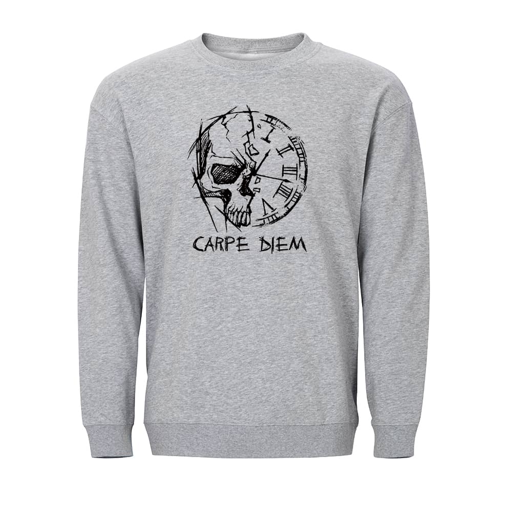 Sweatshirt med kranium og 'Carpe Diem'