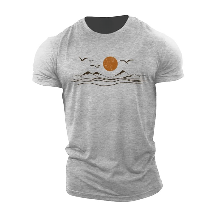 T-shirt med udsigt over floden ved solopgang
