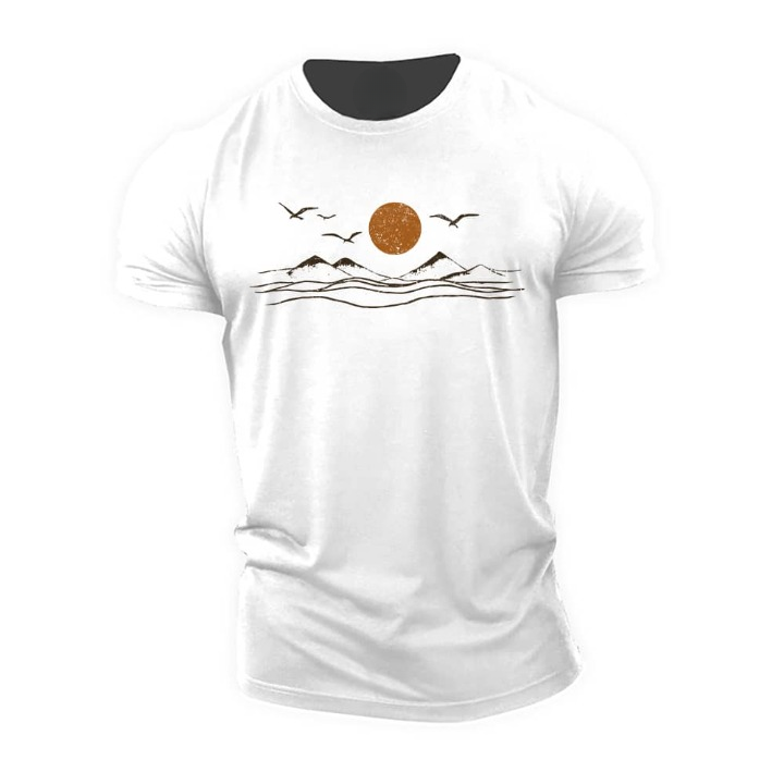 T-shirt med udsigt over floden ved solopgang