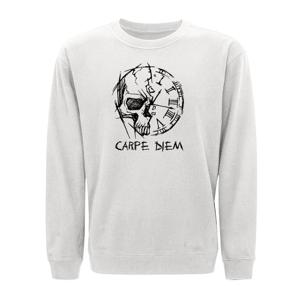Sweatshirt med kranium og 'Carpe Diem'