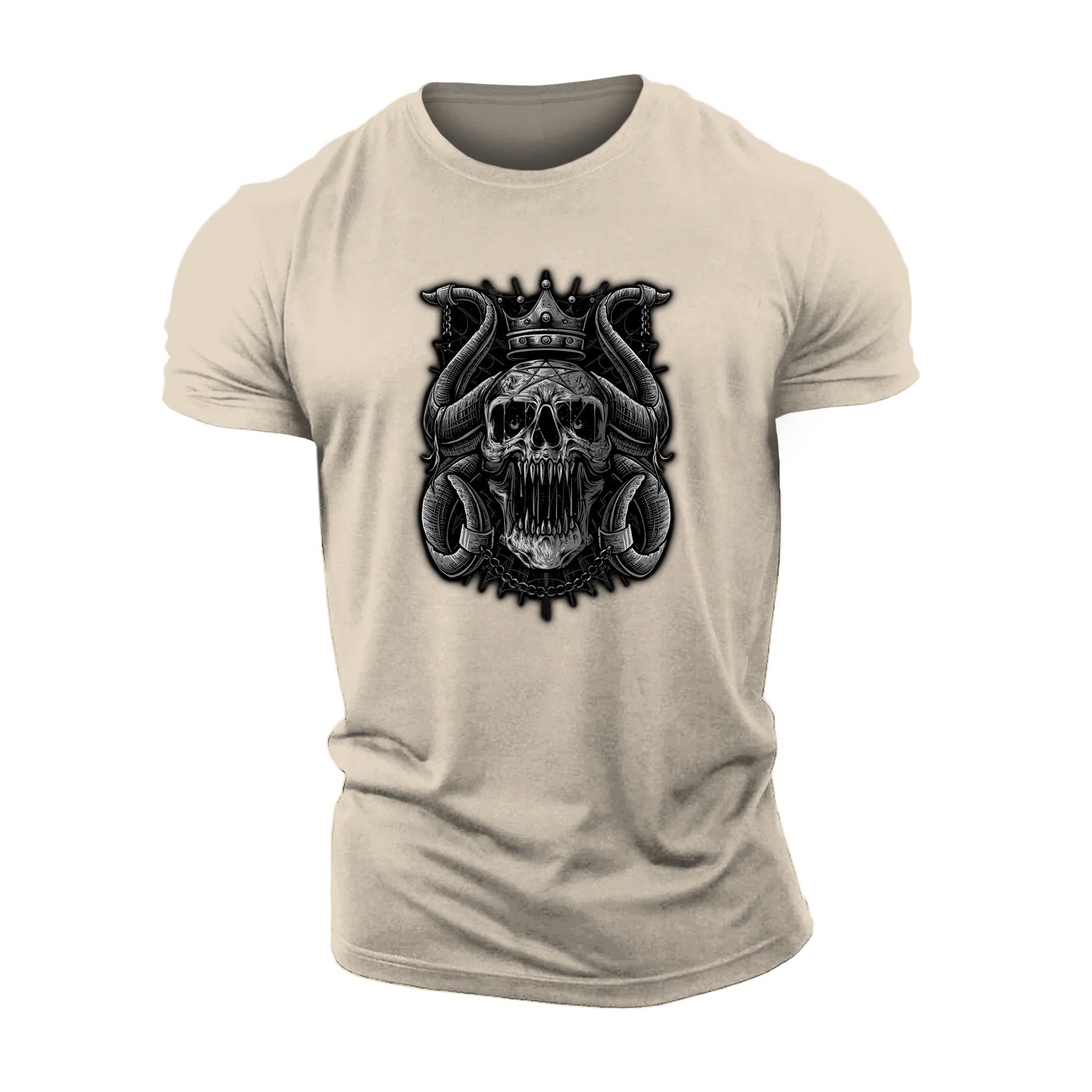 T-shirt com caveira coroada e correntes