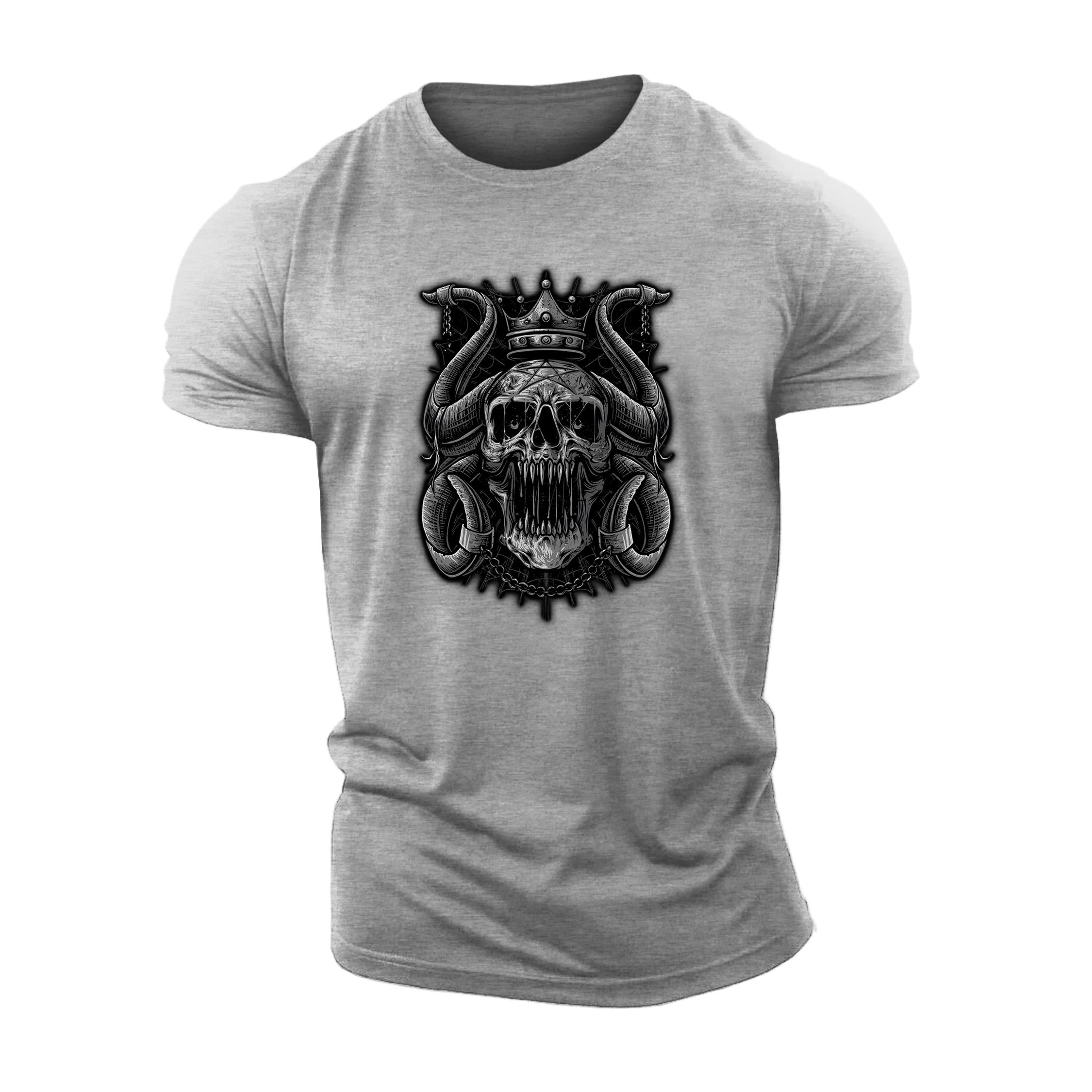 T-shirt com caveira coroada e correntes