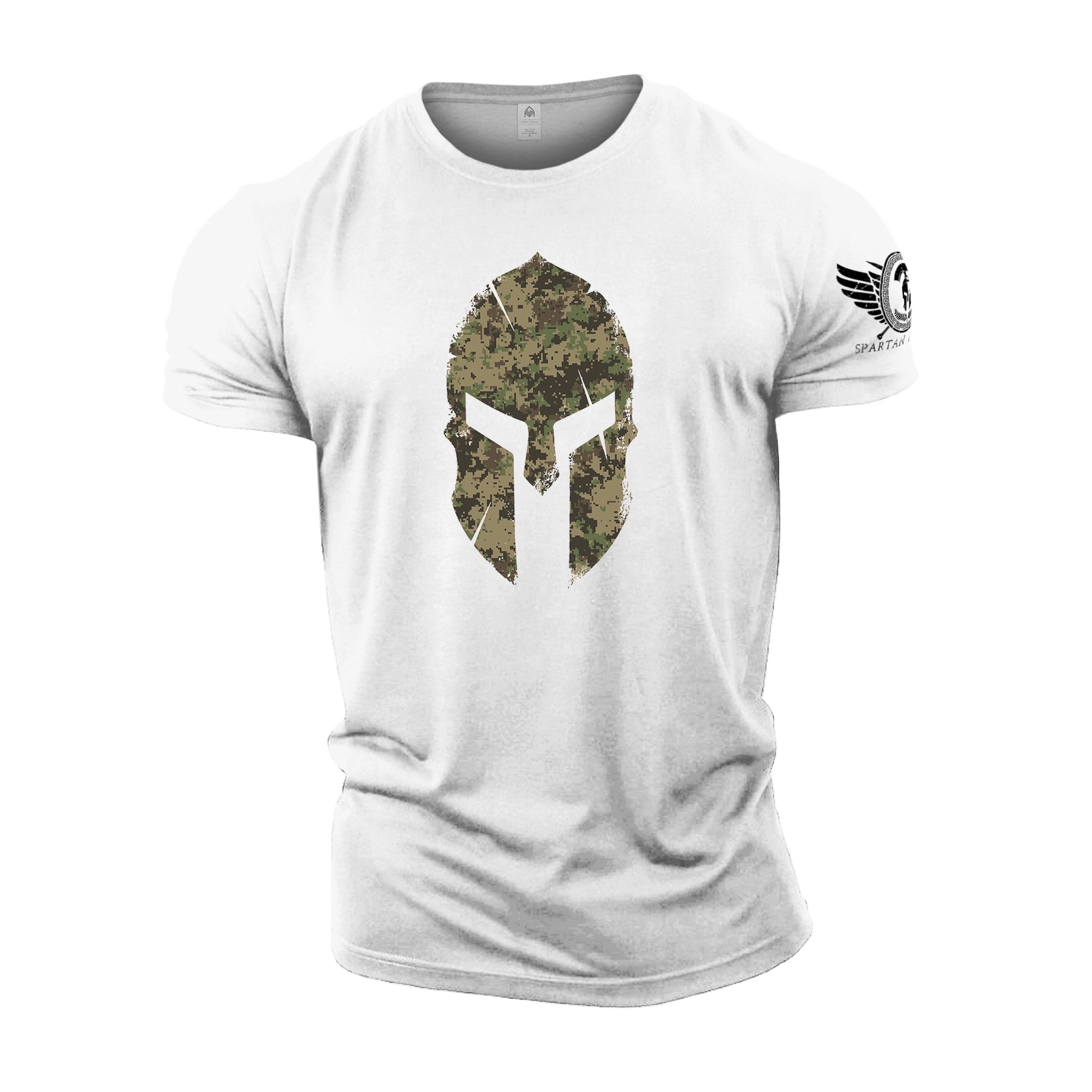 Camiseta con casco camuflado espartano