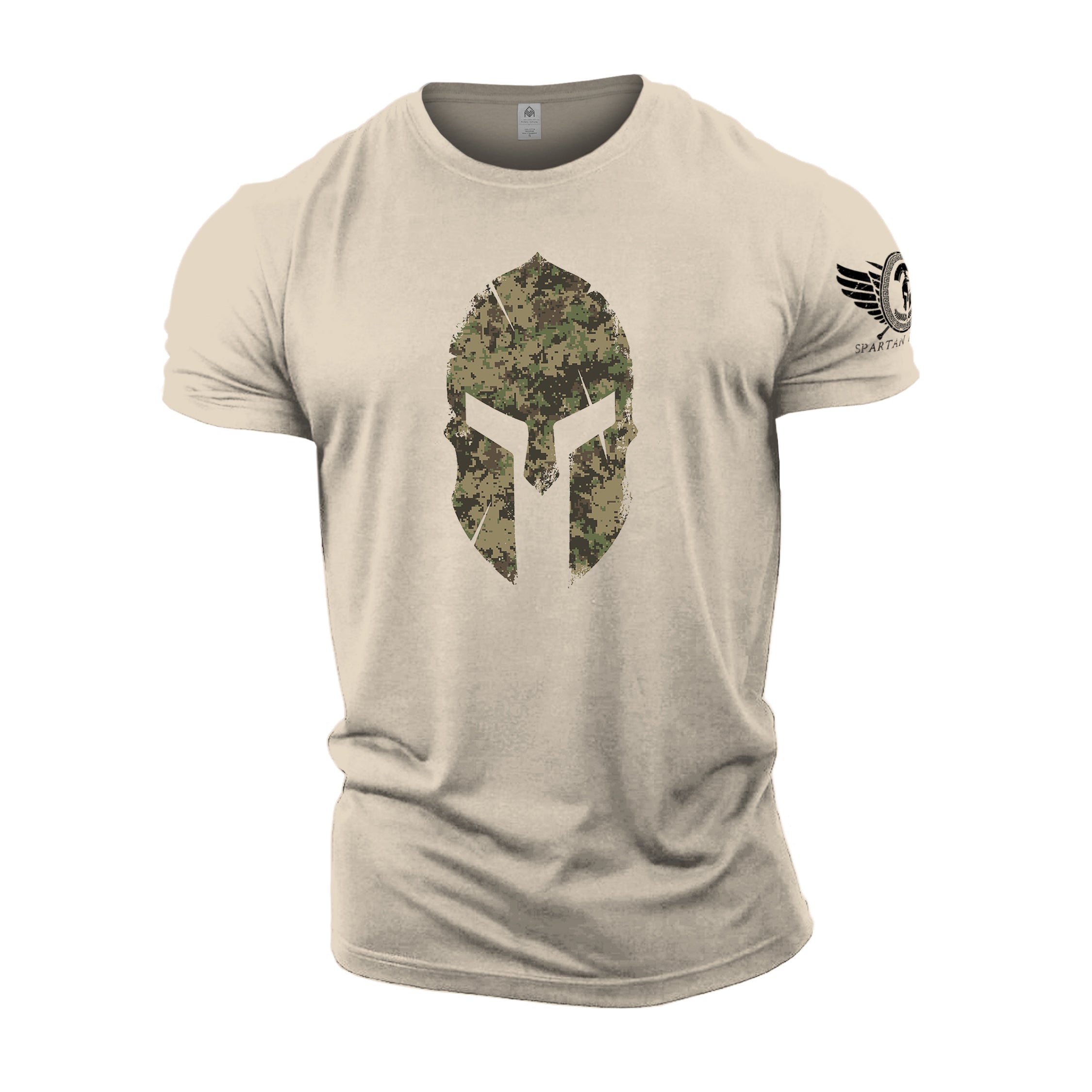 Camiseta con casco camuflado espartano