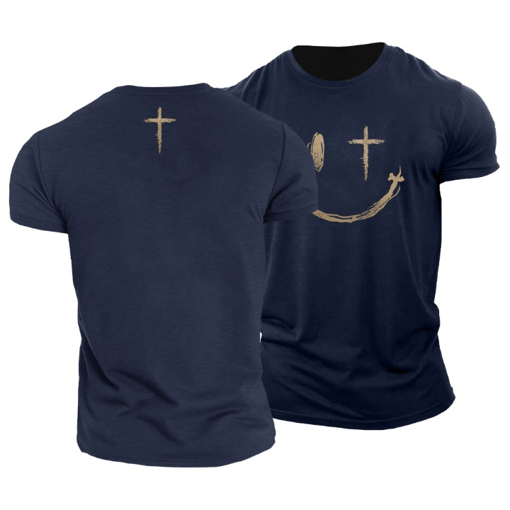 T-shirt con faccina sorridente a croce