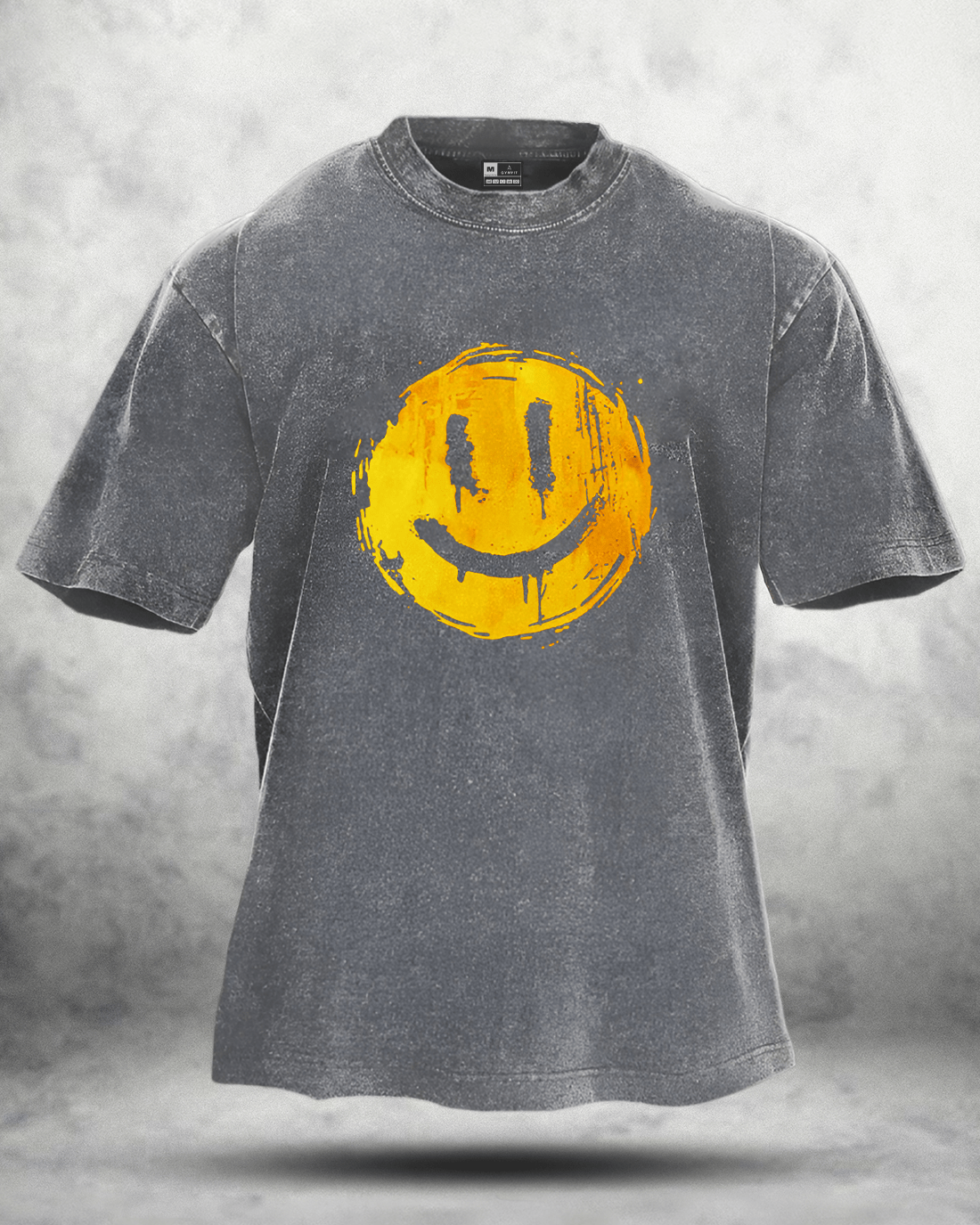 Glad Smiley Vasket T-skjorte